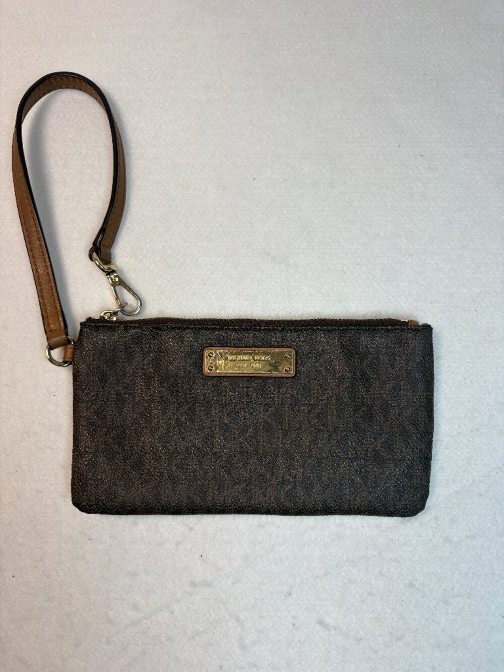Michael Kors Jet Set Brown Monogram Canvas Wristlet Clutch Pouch Y2K Preppy Chic